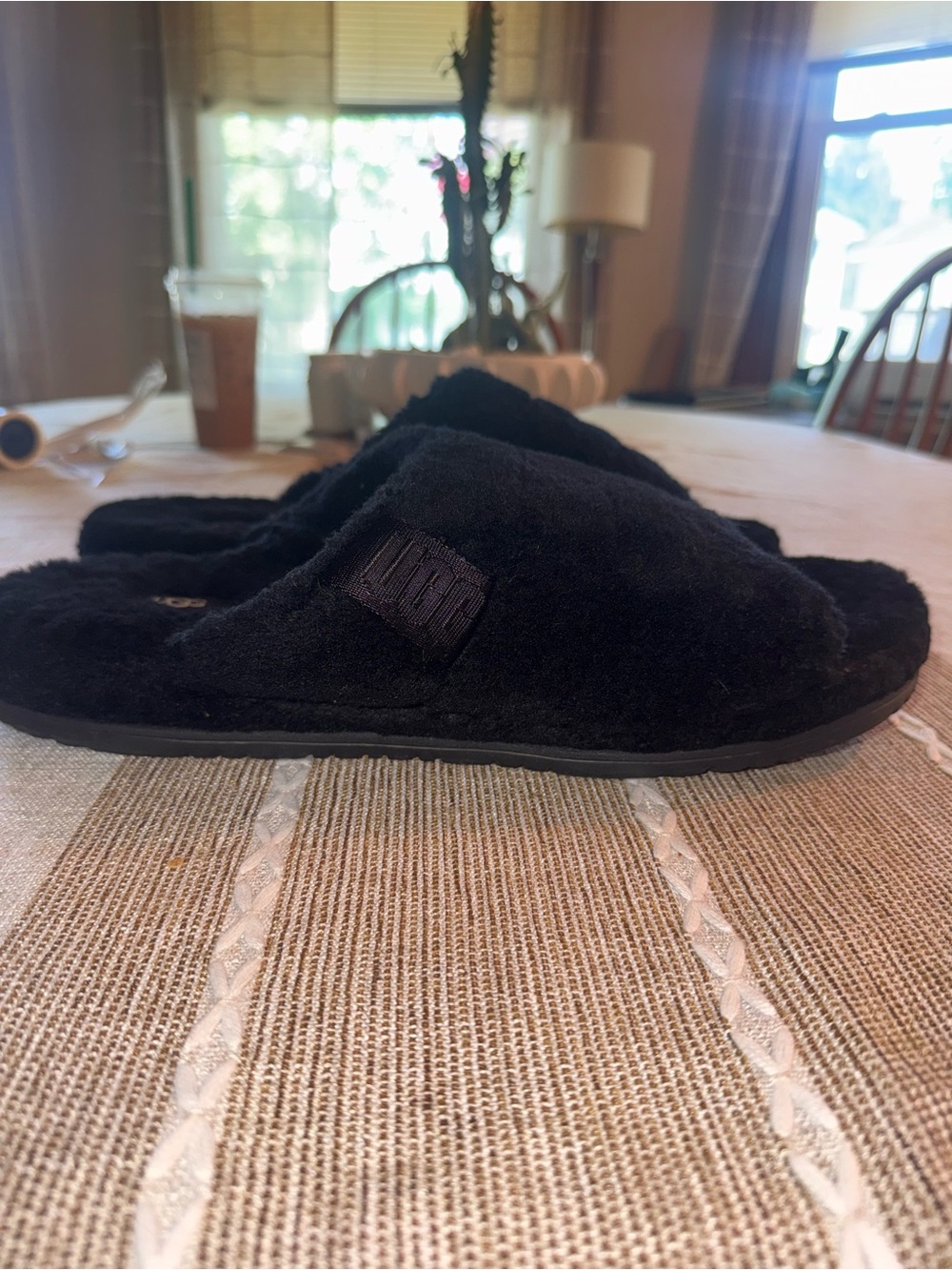 UGG Men's Black Fuzzy Slide Sandals